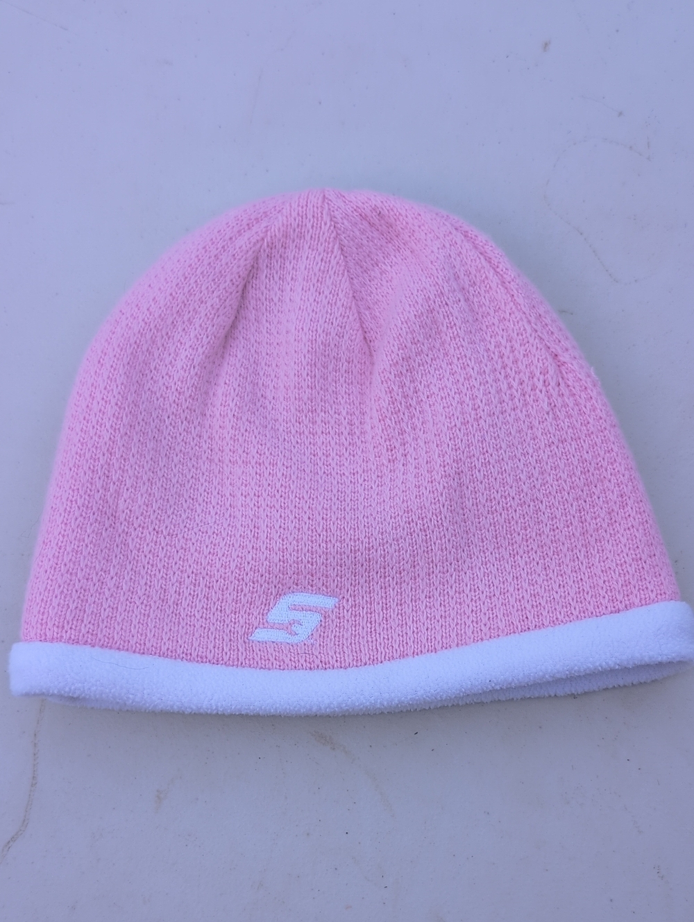 Light Pink Knit Beanie with White Trim